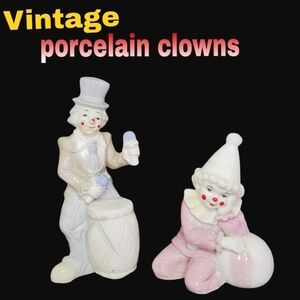 Vintage Porcelain Clown Figurine Set